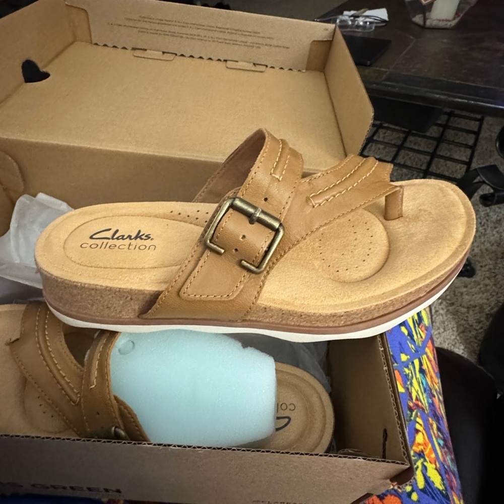 Clarks Tan Sandals with Buckle